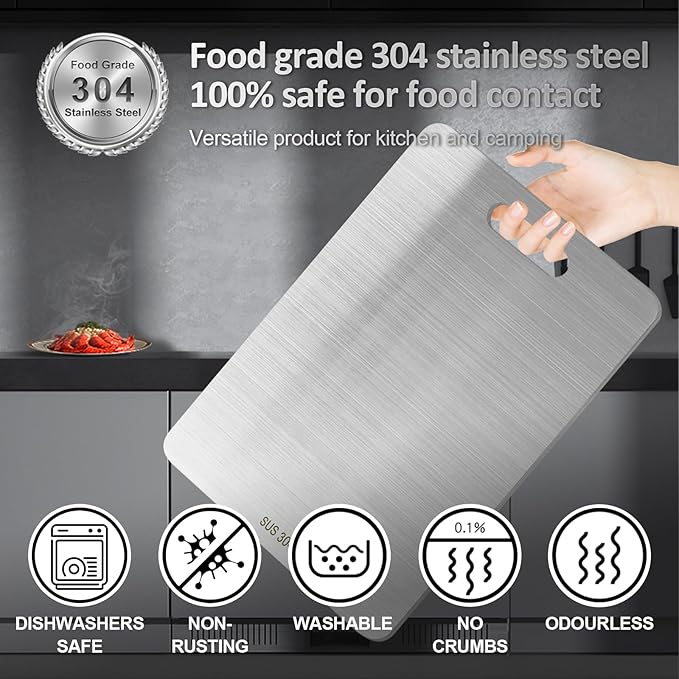 3pcs Stainless Steel Cutting Board Cutting Boards for Kitchen, Upgrade Double Sided Board, Thick Cutting Board for Home Kitchen Cooking