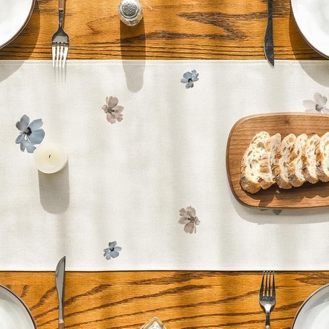 Artoid Mode Brown Poppy Floral Leaves Spring Table Runner, Seasonal Summer Kitchen Dining Table Decoration for Home Party Decor 13x60 Inch