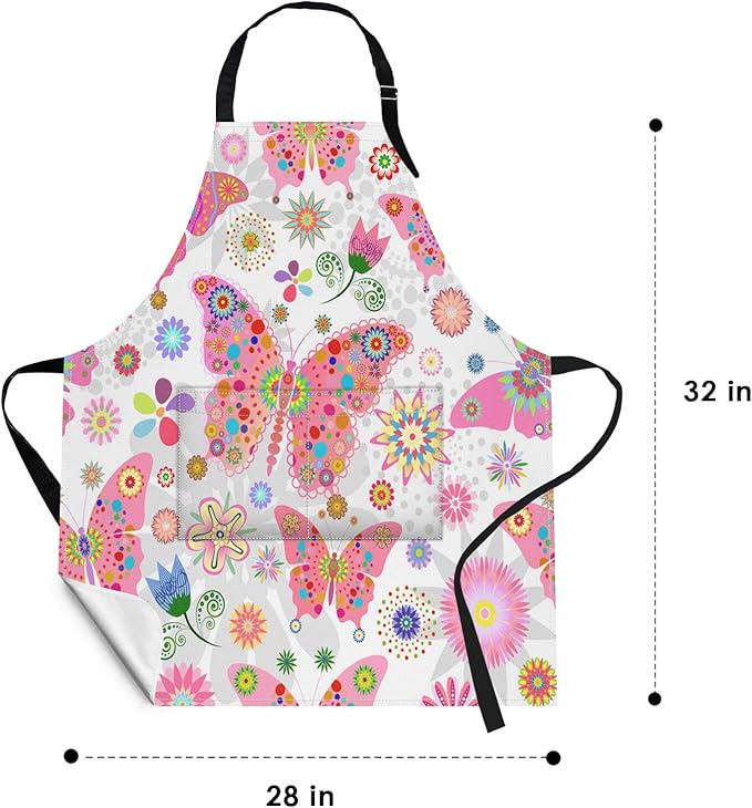 Britimes Butterfly Apron Floral Colorful Butterflies Flowers Aprons Kitchen Cooking Gardening for Women With Pockets