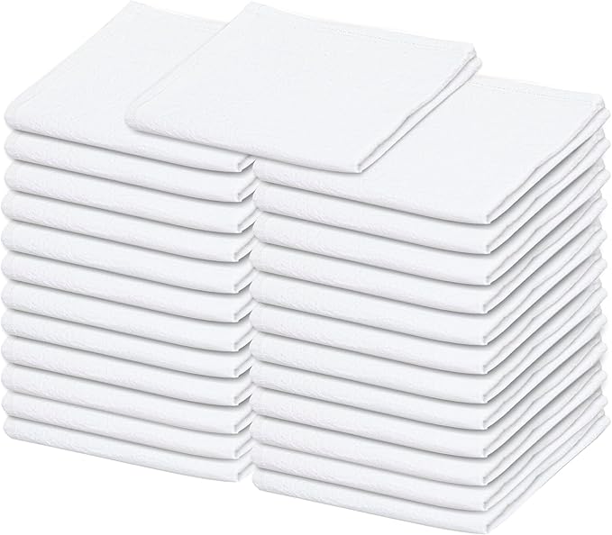 Dish Cloths Cotton | Kitchen Wash Cloth | Shop Towels Absorbent and Lint Free Flour Sack | Dishcloths for Kitchen Washing Dishes | Thick Absorbent Quick Dry Dish Rags | 24 Pack 13"x13" White