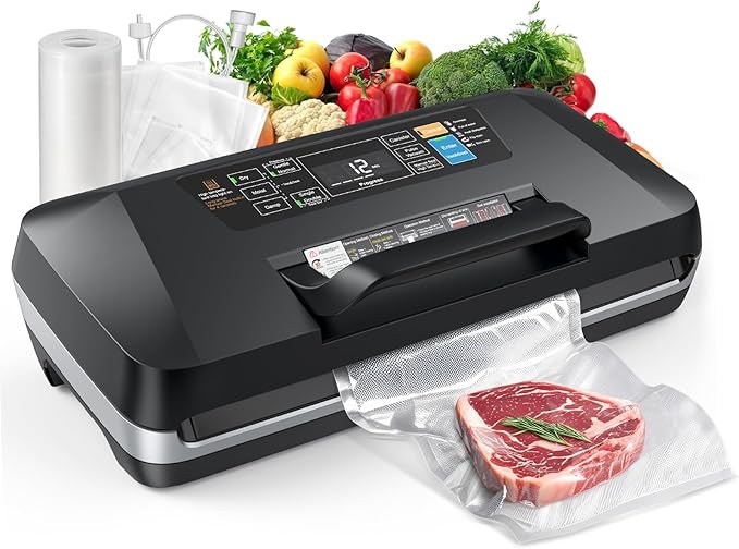 95kPa Food Vacuum Sealer Machine, 230W Automatic Food Sealer for Sous Vide, 10-in-1 Preset Modes with Double Heat Seal, Built-in Cutter & Starter Kit for Meal Prep and Storage