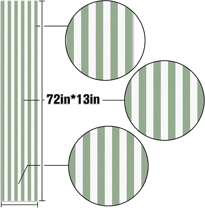 Sage Green and White Cabana Striped Table Runner Baby Shower Birthday Party Decoration Wedding Dining Room Home Kitchen Table Decor (Sage Green, 13" x 72")