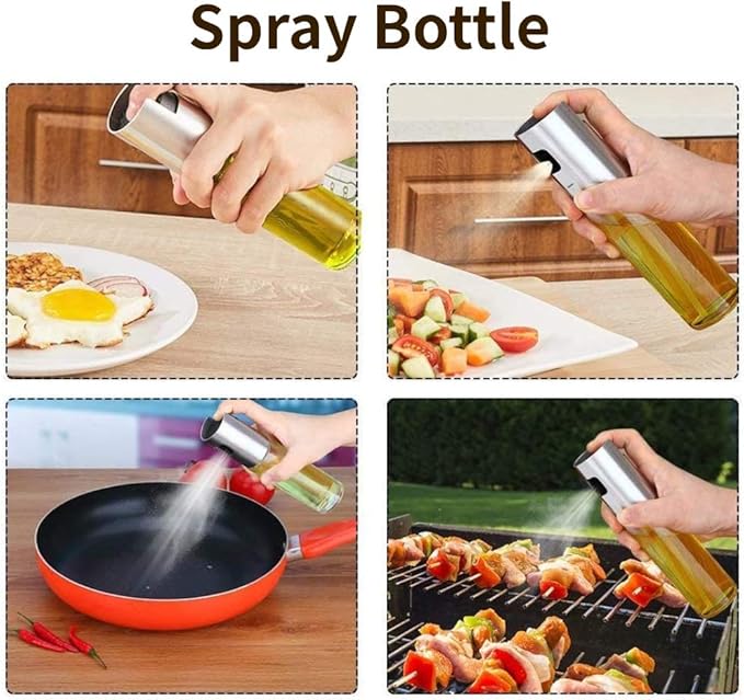 Yosoo Olive Oil Sprayer, 100ml Stainless Steel Oil Vinegar Spray Bottle Dispenser Seasoning Kettle Kitchen Tool with Food-Grade Glass, for BBQ, Salad, Cooking, Baking, Roasting, Grilling, Frying