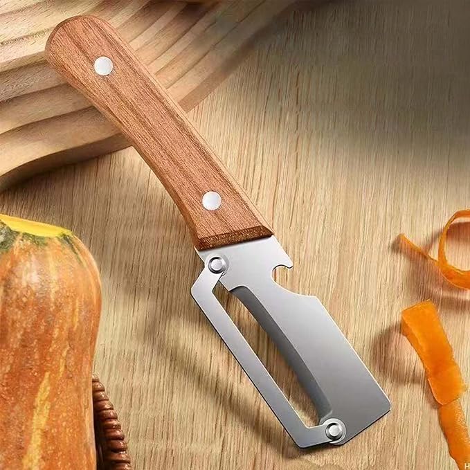 2PCS Premium Vegetable Peeler with Wooden Handle and Bottle Opener, Multi-Functional Vegetable Peeler, Stainless Steel Blade Kitchen Tool for Fruit