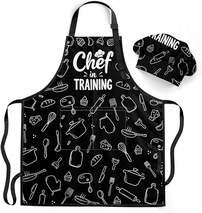 SANDJEST Kids Apron with Chefs Hat Set, Kitchen Apron Gifts