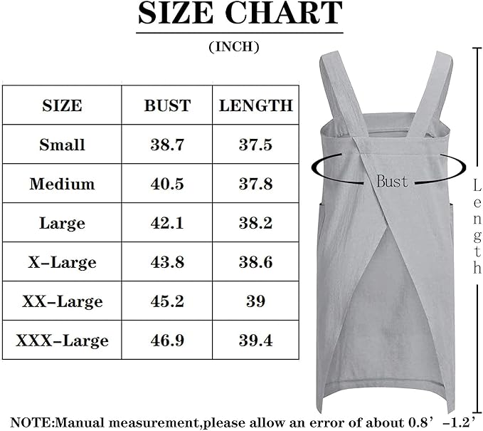 VLZUFE Cotton Linen Apron for women Cross Back Apron Pinafore Dress for Baking Cooking Gardening Work
