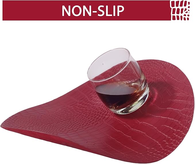 Jovono Round Leather Placemats for Round Tables Set of 8, Red Place Mats and Coasters, Wipeable Waterproof Heat Resistant Table Mats Easy to Care for Indoor Decor 13 inch Diameter