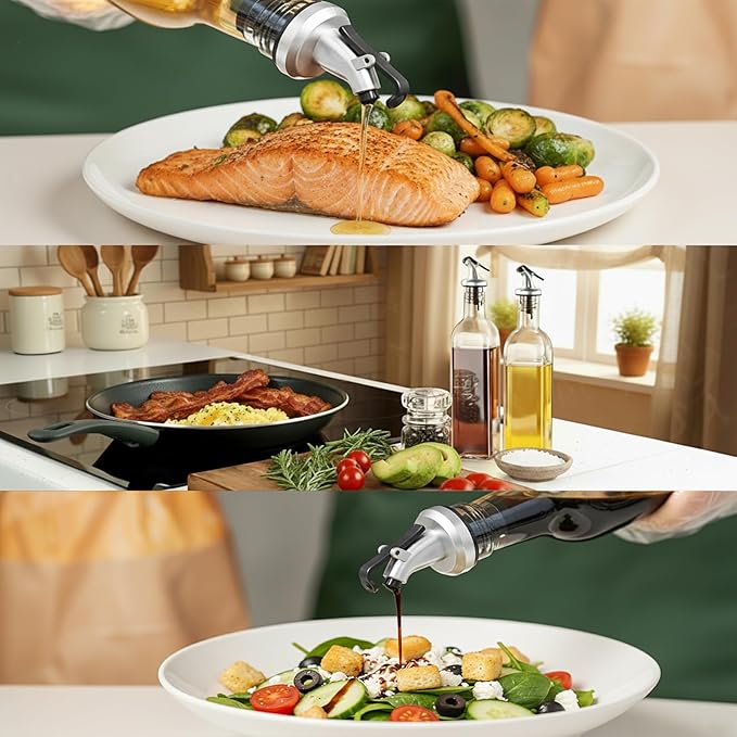WERTIOO Olive Oil Dispenser Bottle, 2 Pack 17oz Oil and Vinegar Dispenser Set Clear Oil Bottles Container for Kitchen with 4 Spout, Funnel & Pen and Labels