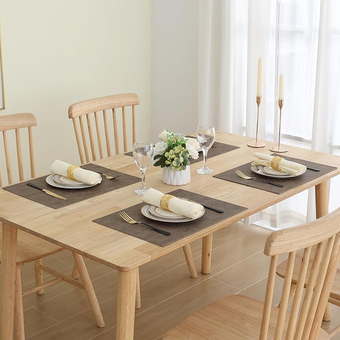 Homaxy Faux Leather Heat Resistant Placemats for Dining Table Set of 6, Waterproof Wipeable Washable PU Table Mats, Easy to Clean Anti-Slip Place Mats, 11.8" x 17", Dark Brown