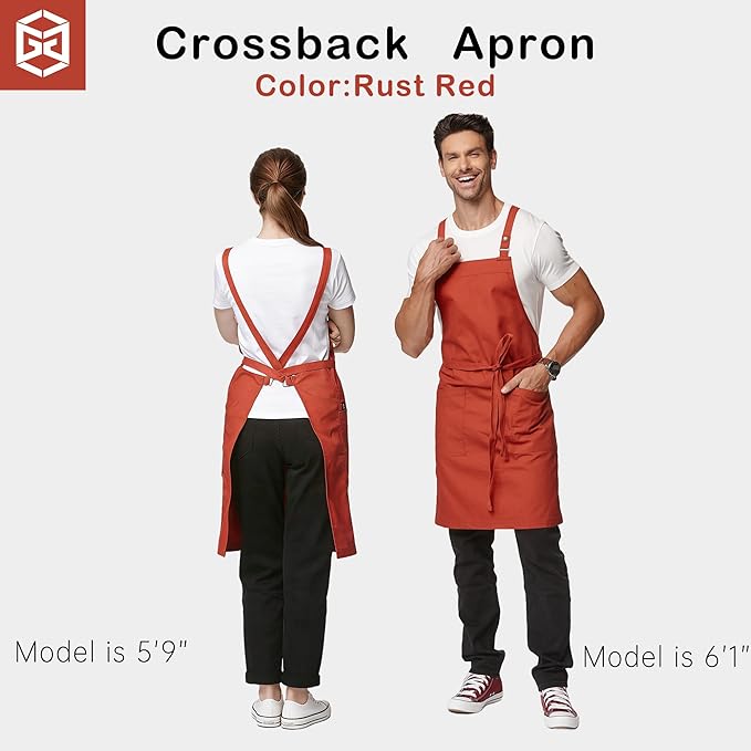 Unisex Kitchen Apron, Cross Strap Apron with 2 Pockets, Durable Waterproof Professional Apron