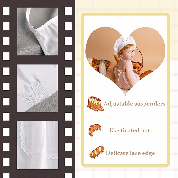 KHC-KHF Newborn Photography Prop Baby Chef Outfits Chef Hat Apron Set Infant Chef Costume Toddler Cosplay Costume Boy Girl