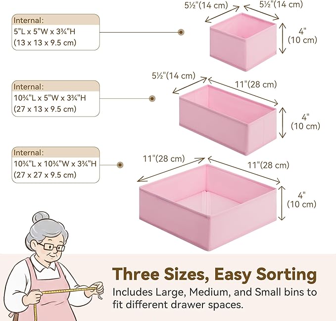 GRANNY SAYS Drawer Organizer Clothes, 6 Pack Dresser Organizer Bins for Nursery, Closet Organization and Storage Dividers for Clothing, Baby Clothes, Underwears, Pink