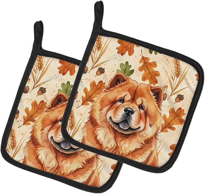 Caroline's Treasures Red Chow Chow Heirloom Fall Pair of Pot Holders Pair 7.5x7.5 Quilted Insulated Hot Pads Decorative Kitchen Gift Made in USA