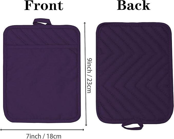 Oven Pot Holder with Pocket Cotton Heat Resistant Coaster Potholder Kitchen Hot Pad Oven Mitts for Cooking Square 7"x9"Set of 5 (Purple)