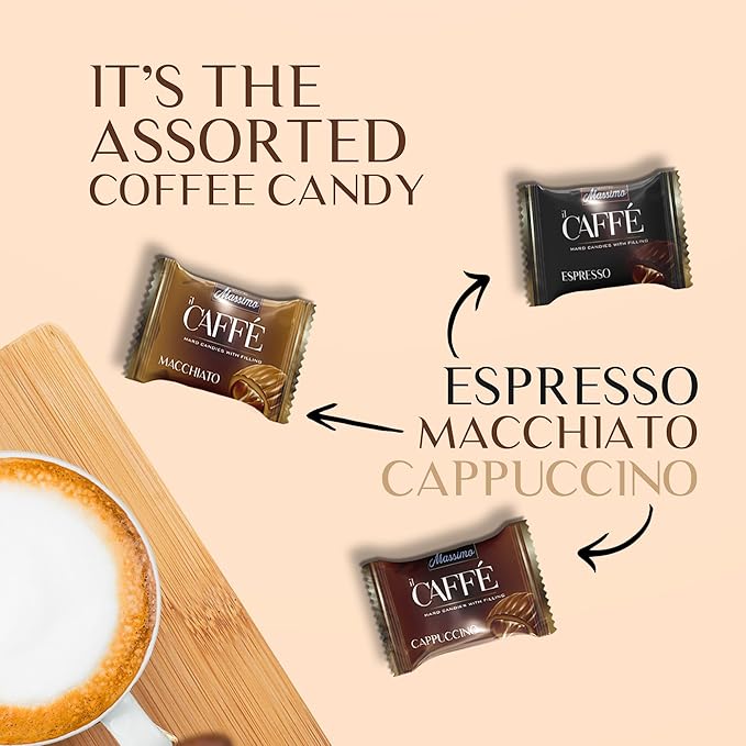Maestro Massimo Assorted Coffee Candy - Individually Wrapped 7.05 oz Bag, 3mg Caffeine per Hard Candy, Original Espresso, Macchiato, Cappuccino Flavored, Made with Bold Arabica Coffee (Pack of 1)