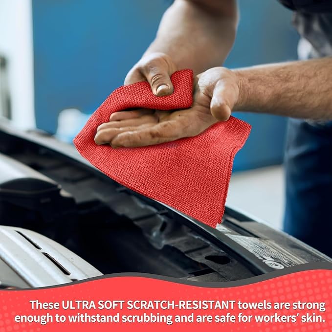 Microfiber Cleaning Cloth, 200 Pack Red Cleaning Rags Microfiber Towel Bulk Absorbent Lint-Free Wash Cloths, All-Purpose Towels for Cars, Shop, Automotive, Garage, Home & Kitchen