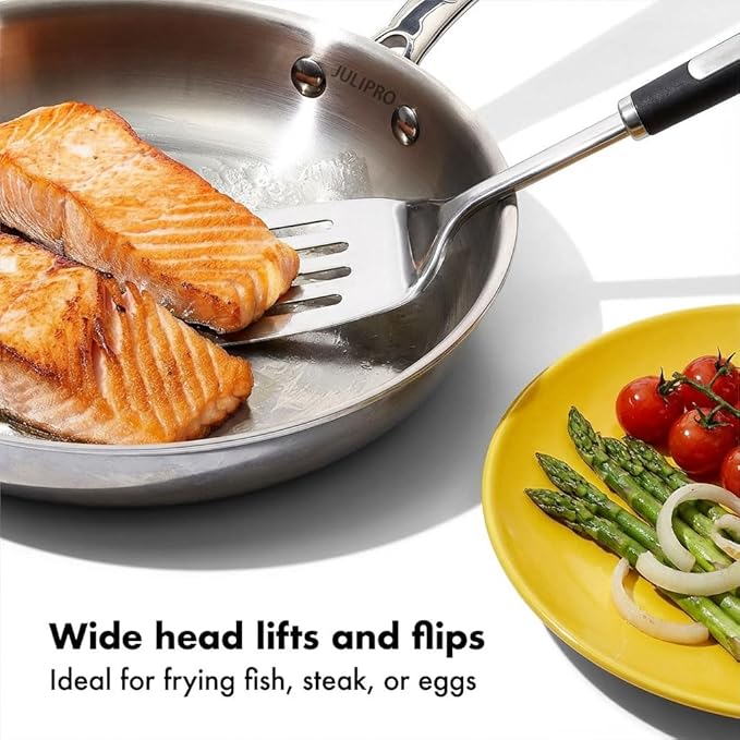 Stainless Steel Spatula Set, 2 Piece Heavy Duty Metal Turner Set, Thickened Solid & Slotted Spatula for Cooking, Heat Resistant Kitchen Utensils for Frying Fish, Eggs, Steak or Pancakes