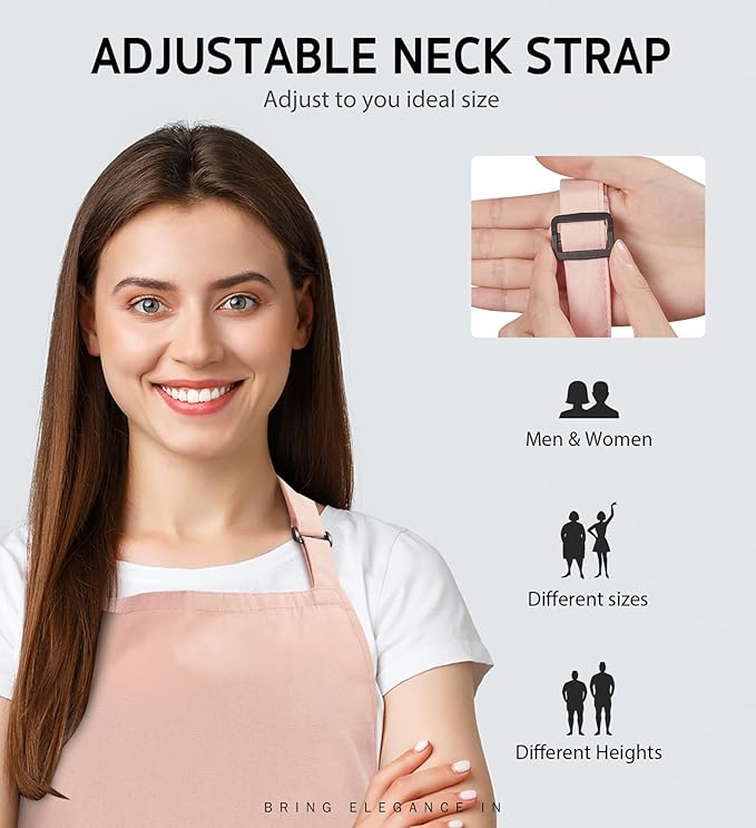Syntus Apron for Men Women, Adjustable Cooking Kitchen Chef Aprons with 2 Pockets, Cotton/Polycotton/Polyester