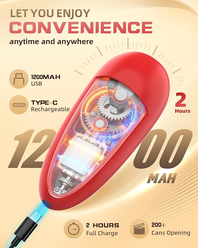 One Touch Rechargeable Can Opener Fits All Can Sizes with Indicator Light, Electric Can Openers for Kitchen Food Safe with Smooth Edge, Kitchen Gadgets Can Openers for Seniors, Arthritis and Chef
