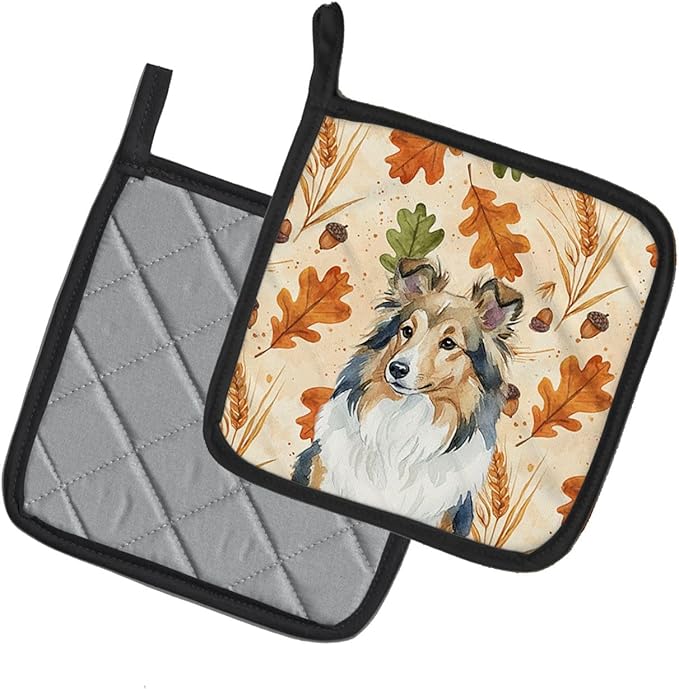 Caroline's Treasures Sable Sheltie Heirloom Fall Pair of Pot Holders Pair 7.5x7.5 Quilted Insulated Hot Pads Decorative Kitchen Gift Made in USA