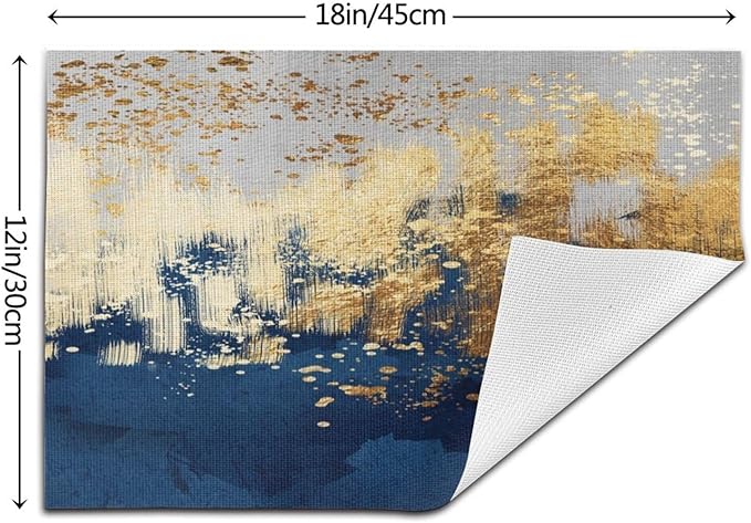 Navy Blue and Gold Splash Patterned Linen Placemats Set of 4, Washable Non-Slip Heat-Resistant Luxury Abstract Blue Gold Table Mats for Kitchen Dining Table Home Party Wedding Farmhouse, Home Decor