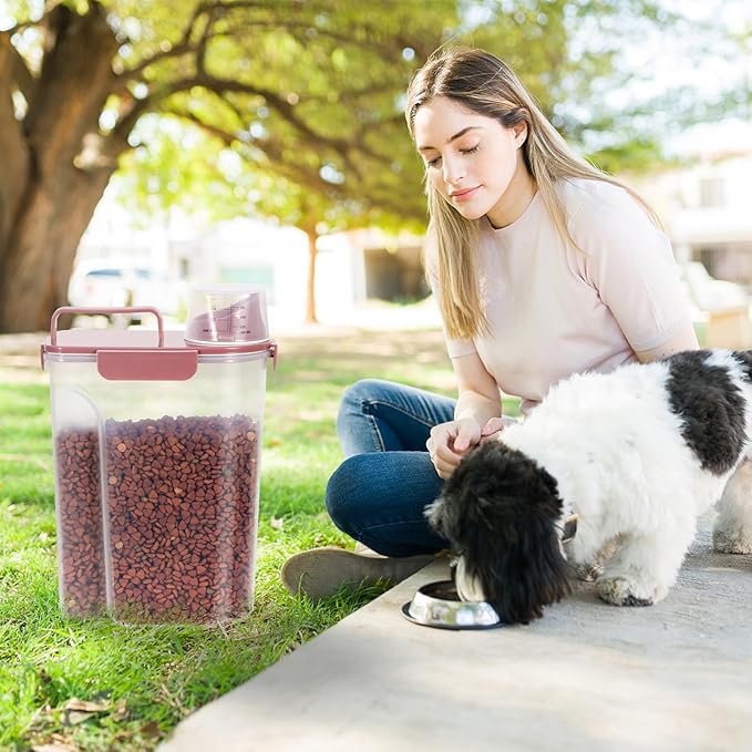 LEAWALK 5Lbs Airtight Cat Dog Food Storage Container with Upgraded Large Nozzle BPA-Free, Pet Food Storage Containers for Rice, Grain, Pet Food, Flour, Dog Treat Storage (Pink+Lake Blue, 5L-2pack)