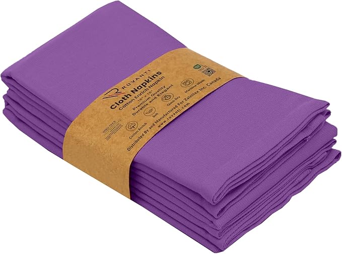 Ruvanti Cloth Napkins Set of 4, 18x18 Inches Napkins Cloth Washable, Soft, Durable, Absorbent, Cotton Blend. Table Dinner Napkins Cloth for Hotel, Lunch, Restaurant, Wedding Parties - Purple