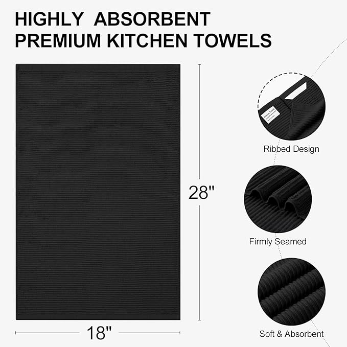 Homaxy Premium Kitchen Towels (18"x 28", 6 Pack), Large 100% Cotton Kitchen Hand Towels, Ultra Absorbent Ribbed Terry Tea Towels Set with Hanging Loop, Navy Blue