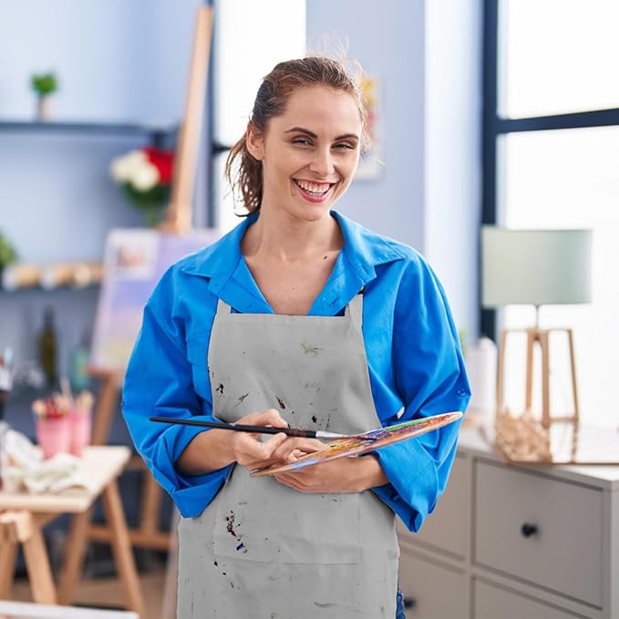 15 Pcs Adult Aprons Bulk with Pockets Adjustable Bib Chef Apron for Women Men Painting Cooking Crafting (S/L)