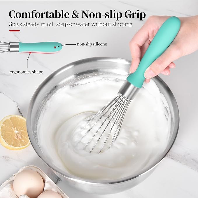 11.1inch Kitchen Wire Whisk, 18/10 Stainless Steel Metal Balloon Wisk （Medium, Aqua Sky）