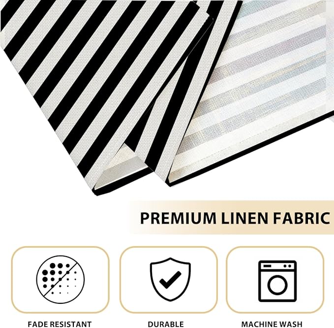 Black and White Striped Placemats Set of 4, Modern Minimalist Table Mats for Home Party Kitchen Dining Table Decor, Washable Non-Slip Heat Resistant Linen Fabric Rectangle Place Mats 12 x 18 Inch