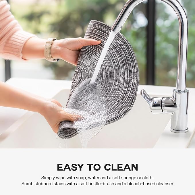 Round Placemats Set of 4 Woven Placemats Washable Braided Table Mats for Dining Table Heat Resistant Non-Slip Circle Place Mats(Mixed Gray)