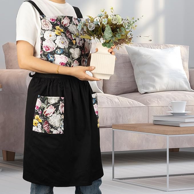 NEOVIVA Kitchen Aprons for Women with Pockets,Cooking Aprons for Women,Vintage Apron for Baking Gardening,Gifts for Mothers