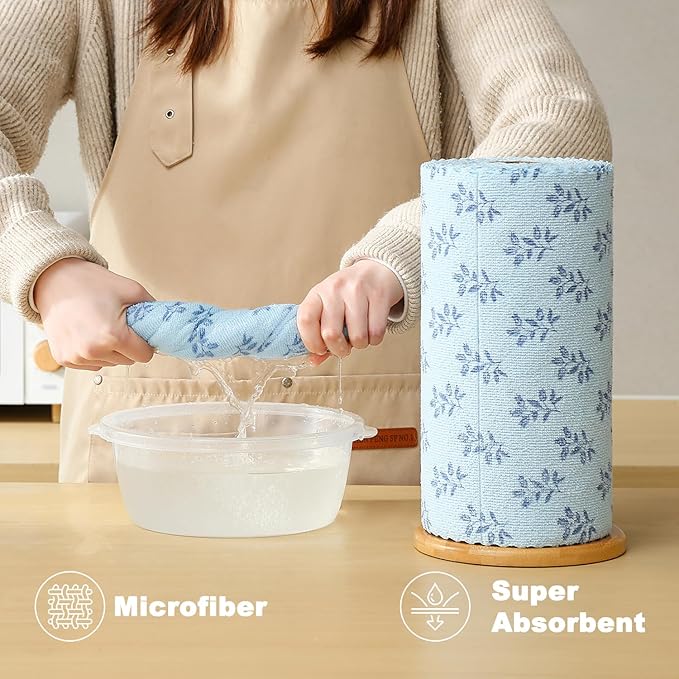 Microfiber Cleaning Cloth Roll,80 Pack Cleaning Towels,Lint Free Rags Paper Towels & Tear Away Reusable Towels,Washable Shop Rags Floral Wipe Cloth,Wash Cloths Dish Rags for Car Kitchen Window