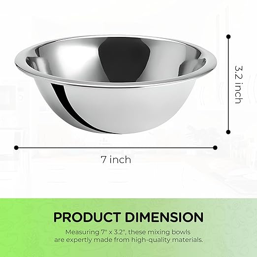 OCS Parts 0.75 Quart Mixing Bowls | Set of 2 | 7-Inch Stainless Steel Professional Grade Flat Base Mixing Bowls for Home and Commercial Kitchens | Dishwasher Safe