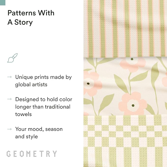 GEOMETRY Tea Towels – Spring & Summer Collection – Quick-Dry, Ultra-Absorbent, Reusable Microfiber Kitchen Towels for Drying & Cleaning - Meadowlight - 3 Pack