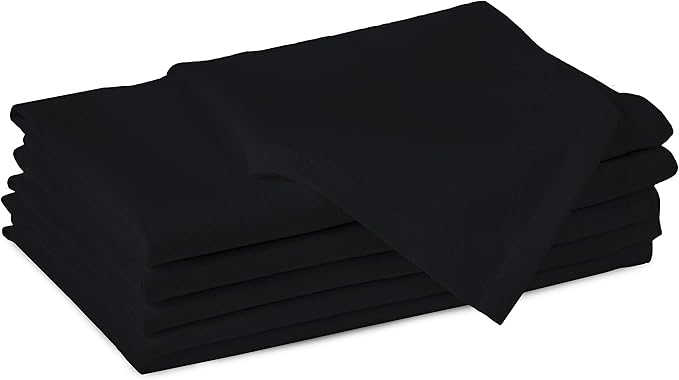 Encasa XO Jet Black Cloth Napkins Set of 6, 17"x17" | Solid Color Cotton Dinner Napkins | Washable & Reusable Wedding Napkins for Holiday Dinners, Party, & Everyday Table Decor