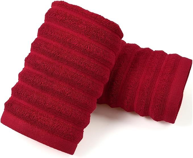 Jacquotha Red Hand Towels for Bathroom Ribbed - Set of 2, Decorative Cotton Textured Towels, 13x29 Inches