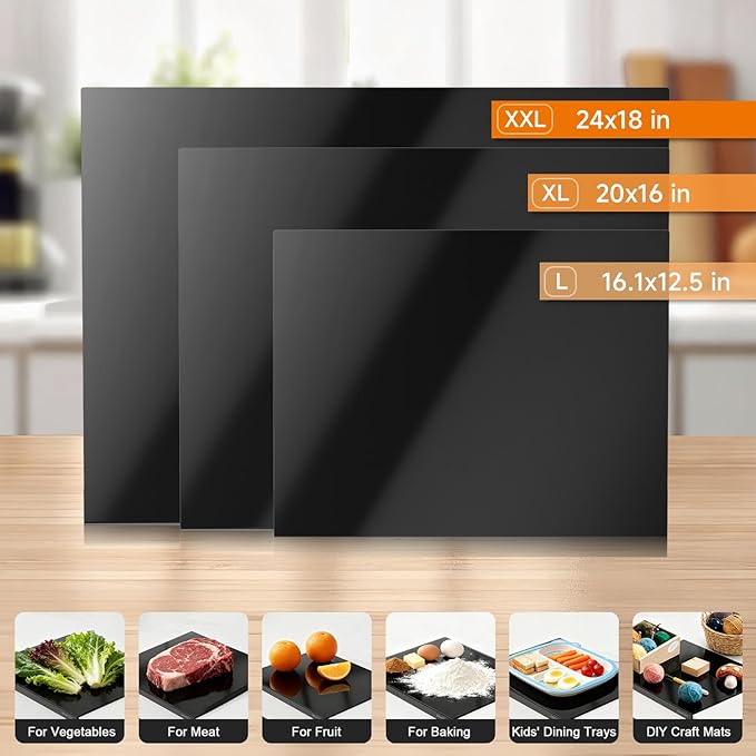 Black Cutting Boards for Kitchen, Large Acrylic Cutting Board with Counter Lip Countertop Protector, Non-Slip Tablas Para Picar Cocina, Kitchen Decor Apartment Essentials House Warming Gifts(24"x18")