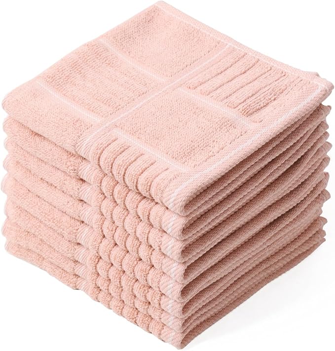 Glynniss Dish Cloths for Kitchen Washing Dishes, Super Absorbent Dish Rags, Cotton Terry Cleaning Cloths Pack of 8 (Pink, 12x12 inches)