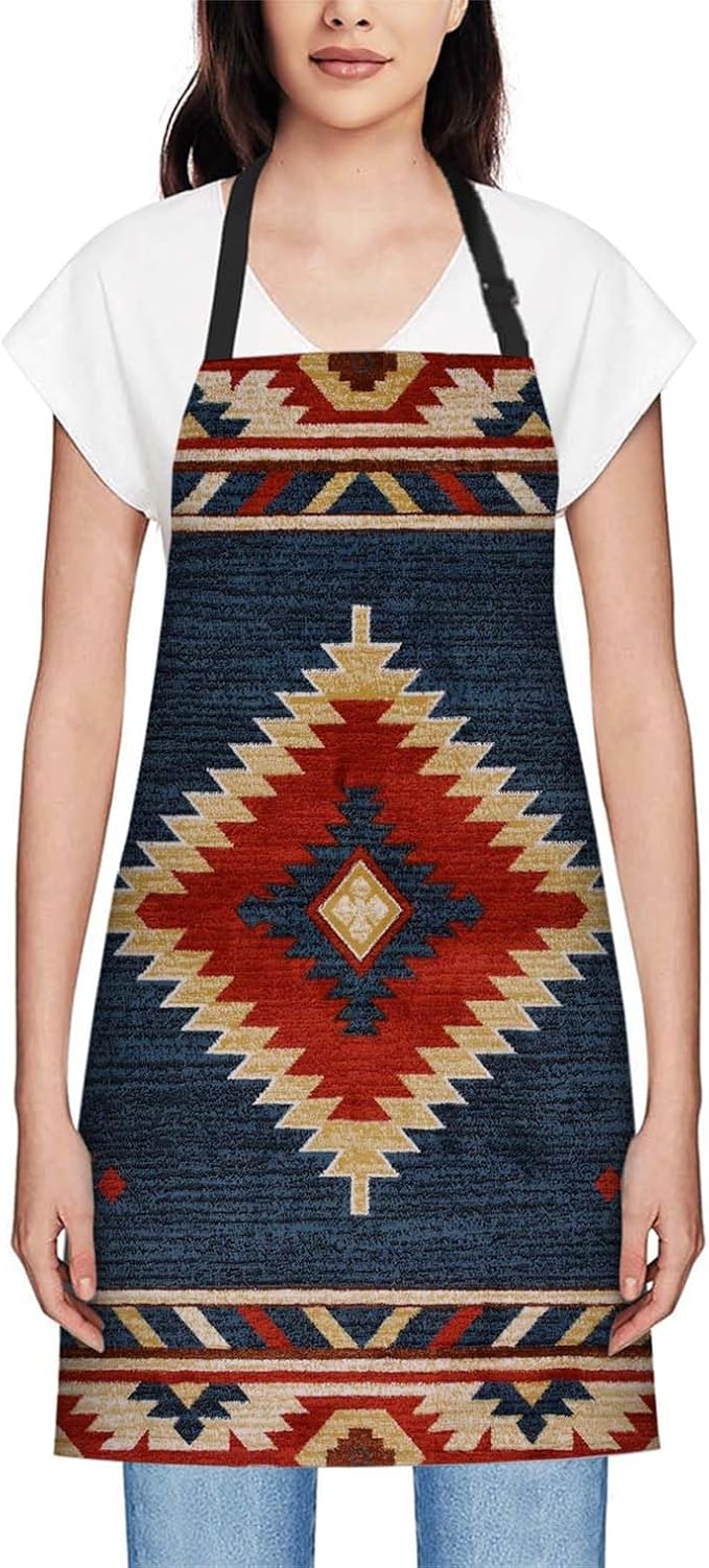 oFloral Vintage Southwest American Apron Chefs Apron, Cooking and Baking Apron for Men and Women, Kitchen Aprons, Butchers Apron, BBQ & Catering Bibs, 27 X 31 Inch
