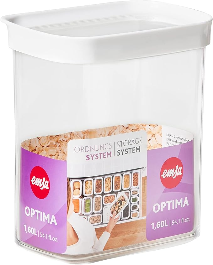Emsa N11420 Dry Storage Container, 1.6 L, Portrait Format, Rectangular, Fresh Seal, Storage System, 100% Safe, Transparent