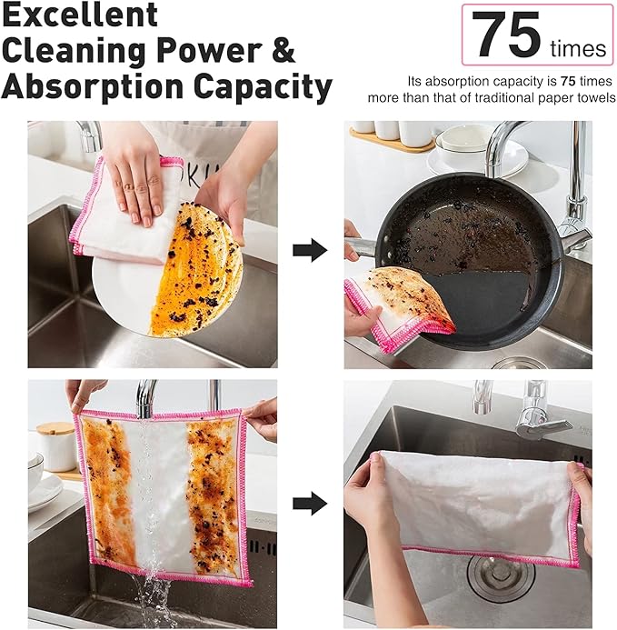 OnBrand Naturally Wood Fiber Cleaning Cloth, Microfiber Cleaning Cloths, 10 Pcs (12" x 10.7" Each), 8 Layers High-Density Super Absorbing Dish Cloths, Reusable General Kitchen Towel