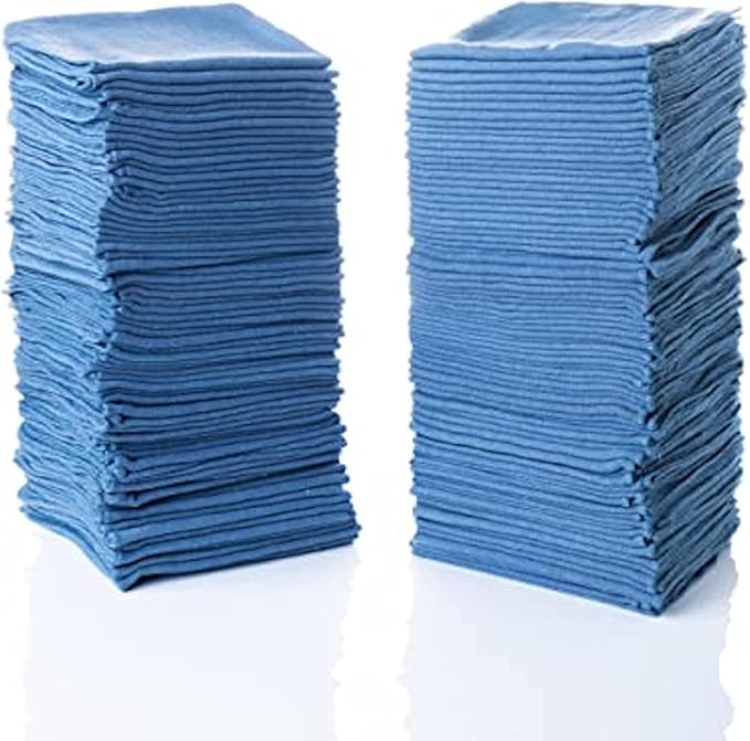 SIMPLI-MAGIC Premium Cotton Shop Towels 14"x12" (125 Pack) – Reusable Cleaning Shop Rags for Automobiles, Industries, Garage and Homes (Blue)