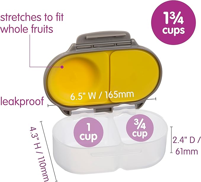 b.box Batman Snack Box - Leakproof 2 Compartment Snack Containers for Kids, Mini Bento Box for Kids & Toddlers, Lunch Containers, Dishwasher Safe, BPA Free, PFAS Free, Ages 4m+, 1.75 Cup Capacity
