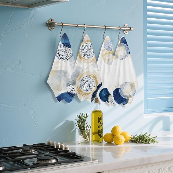 4 Pcs Artistic Kitchen Towels, Soft Absorbent Tea Hand Towel, Microfiber Dish Cloths for Drying Dishes, Waffle Dish Towels for Kitchen Bathroom Clearance Home Decor, Farmhouse Gifts for Women Mom
