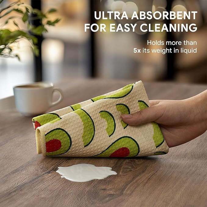 RECYCO Waffle Kitchen Towel Set of 2 - Quick Dry Microfiber Sustainable Dish Towels - Ultra Absorbent Reusable Cleaning Tea Towels - Lightweight Hand Towels,16”x 28”, Avocado Vibes
