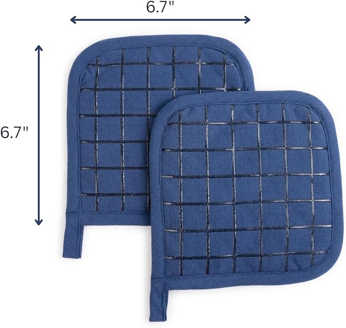 Oven Mitts and Pot Holders Set for Kitchen | 4 Pc Set| Heat Resistant Up to 500°F | Non-Slip Silicone Strips | Blue Kitchen Accessories | Includes 2 Hot Pads & 2 Cooking Mitts