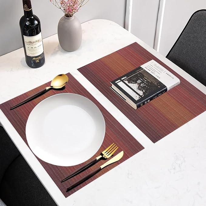 PIGCHCY Placemat,Washable Woven Non-Slip Insulation Durable Placemat Vinyl Table Mat Set of 6 (Scarlet Red)