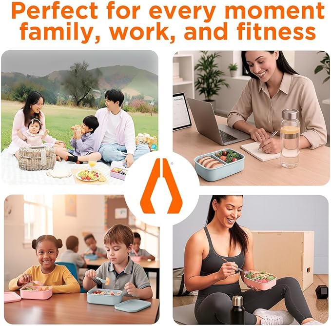 3 Compartment Silicone Bento Box for Kids – BPA Free Snack Container, Leak-Resistant School Lunch Box, Small Portions, Easy to Clean, Dishwasher Safe